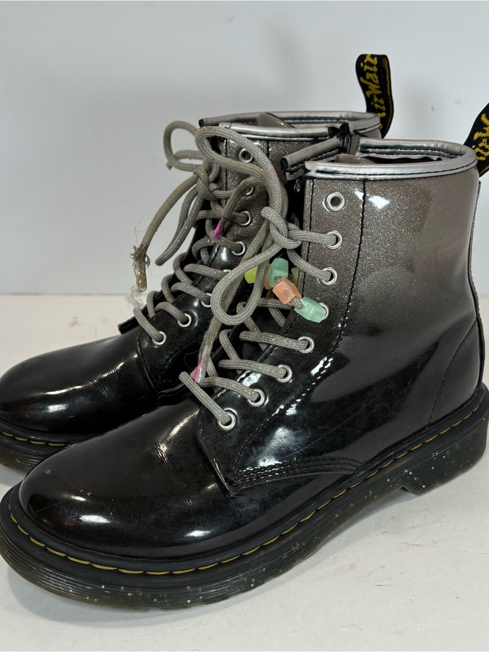 Dr. Martens Boots Patent Leather Black Silver Glitter Ombre Kids' Size US 3 EUC - Picture 3 of 10